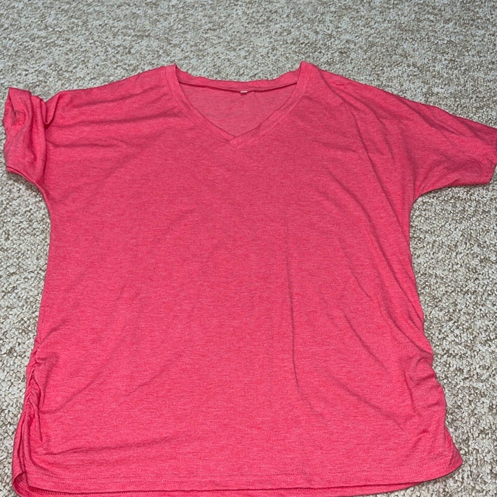 Pink V Neck Crew Shirt Size L